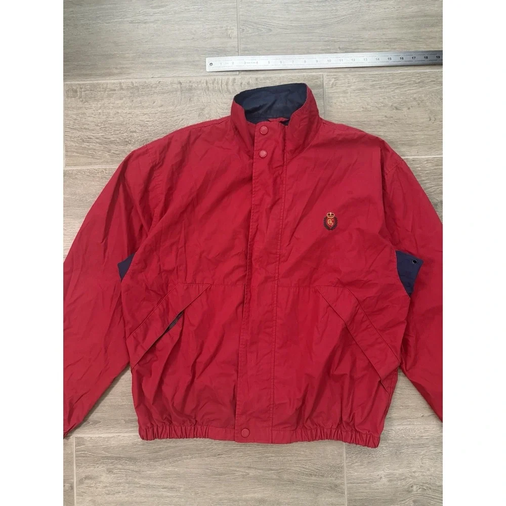 Vintage 90s Chaps Ralph Lauren Red Embroidered Crest‎ Windbreaker Jacket Size L